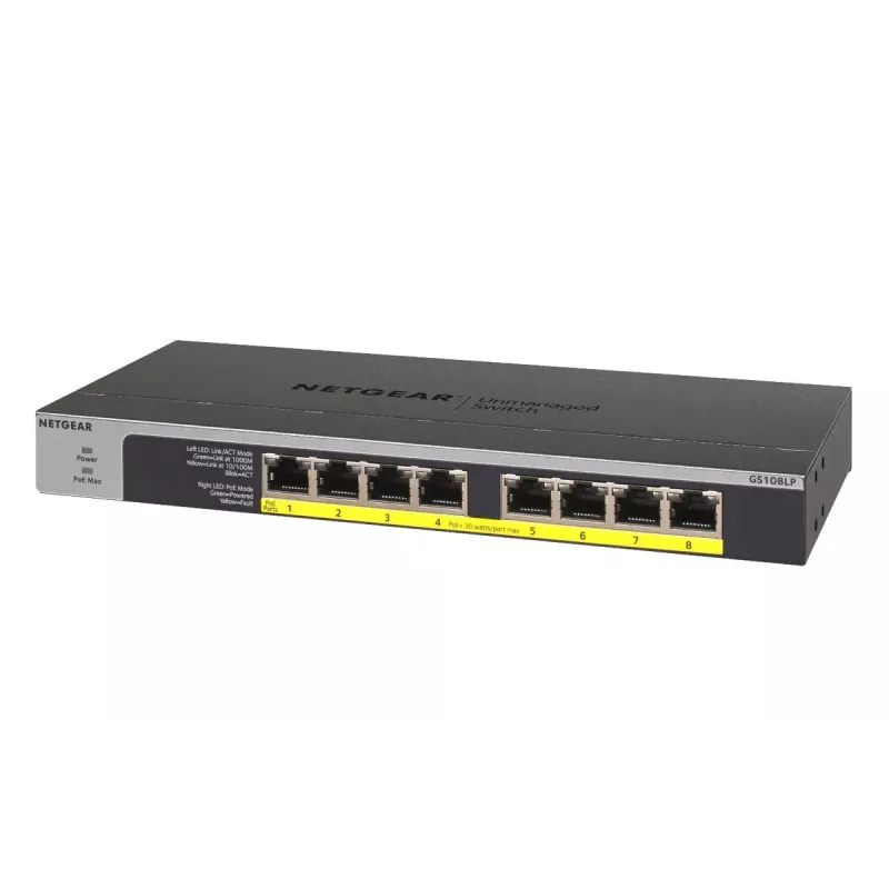 NETGEAR GS108LP Haldamata Gigabit Ethernet (10/100/1000) Power over Ethernet (PoE) 1U Must, Hall