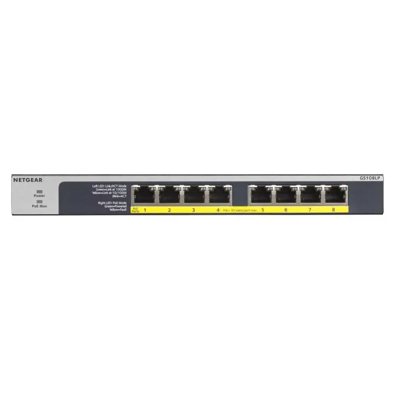 NETGEAR GS108LP Haldamata Gigabit Ethernet (10/100/1000) Power over Ethernet (PoE) 1U Must, Hall