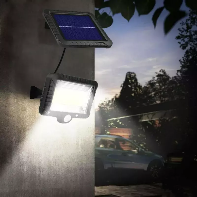 Välistingimustesse sobiv päikeseenergial töötav LED-prožektor MACLEAN MCE438, 5 W, 400 lm, IP44, liitiumioon 5,2 V, seinale kinnitatav, valge valgus, must