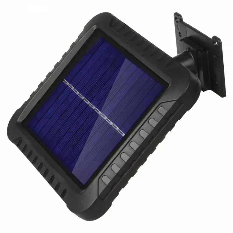Välistingimustesse sobiv päikeseenergial töötav LED-prožektor MACLEAN MCE438, 5 W, 400 lm, IP44, liitiumioon 5,2 V, seinale kinnitatav, valge valgus, must