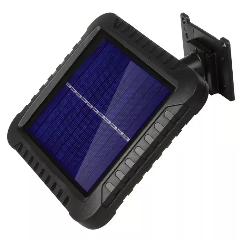 Välistingimustesse sobiv päikeseenergial töötav LED-prožektor MACLEAN MCE438, 5 W, 400 lm, IP44, liitiumioon 5,2 V, seinale kinnitatav, valge valgus, must
