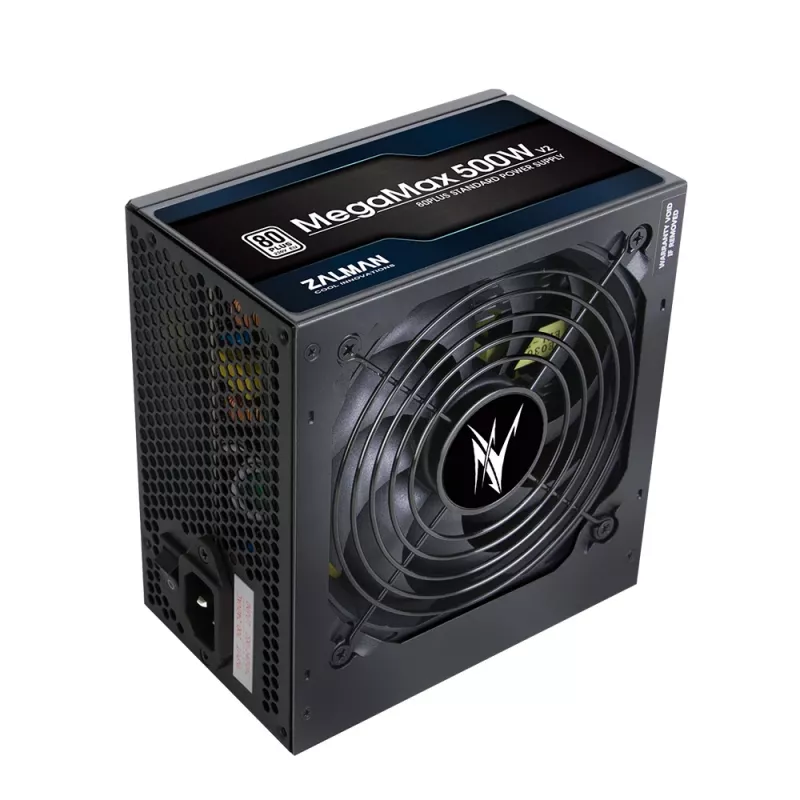 Zalman ZM500-TXII V2 MegaMax 80PLUS 230V EU STANDARD sertifitseeritud kõrge efektiivsusega PCI-E toiteplokk 500 W 20+4 pin ATX Must