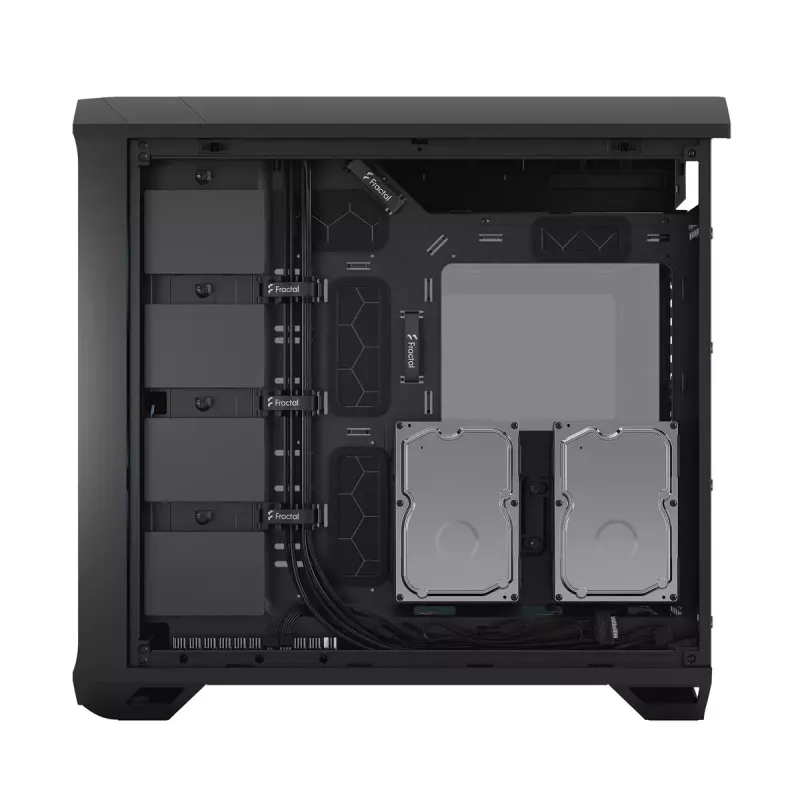 Arvuti korpus Fractal Design Torrent Tower Black — toetab ATX/EATX/ITX, 2x180mm esiventilaatorit, 2x3,5-tollist pesa, 4x2,5-tollist pesa, karastatud klaas