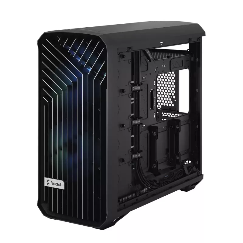 Arvuti korpus Fractal Design Torrent Tower Black — toetab ATX/EATX/ITX, 2x180mm esiventilaatorit, 2x3,5-tollist pesa, 4x2,5-tollist pesa, karastatud klaas
