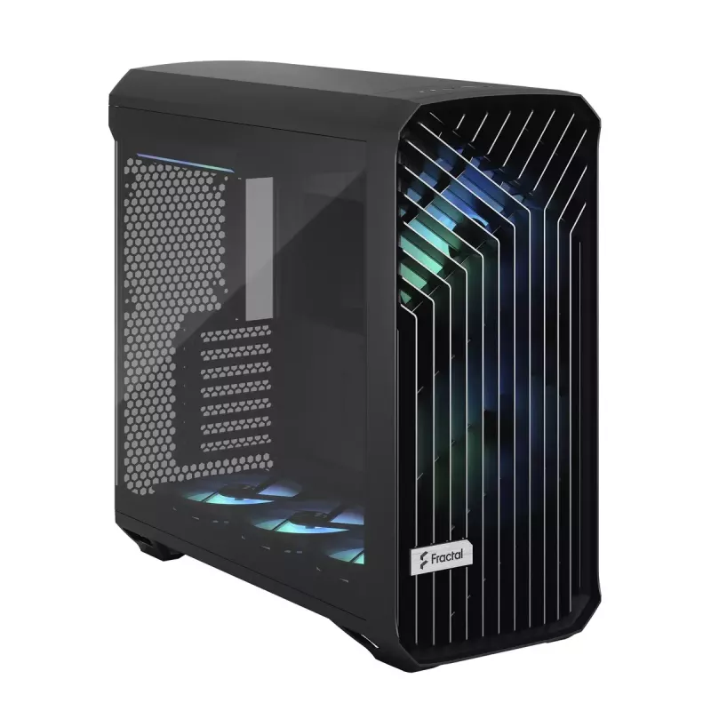 Arvuti korpus Fractal Design Torrent Tower Black — toetab ATX/EATX/ITX, 2x180mm esiventilaatorit, 2x3,5-tollist pesa, 4x2,5-tollist pesa, karastatud klaas