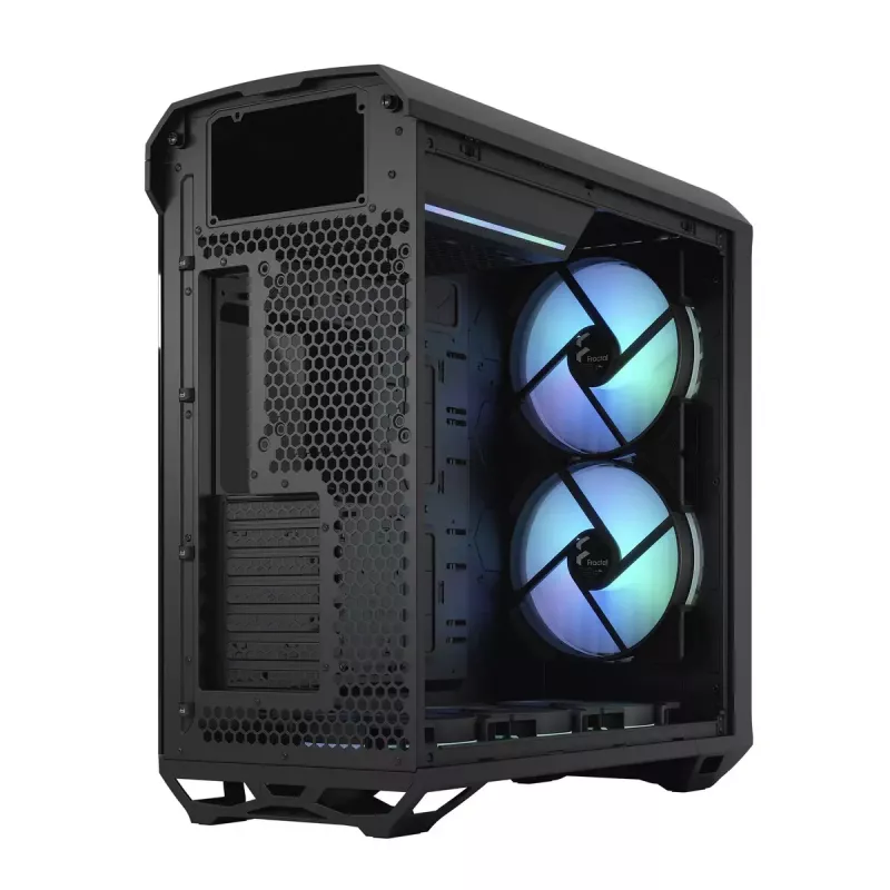 Arvuti korpus Fractal Design Torrent Tower Black — toetab ATX/EATX/ITX, 2x180mm esiventilaatorit, 2x3,5-tollist pesa, 4x2,5-tollist pesa, karastatud klaas