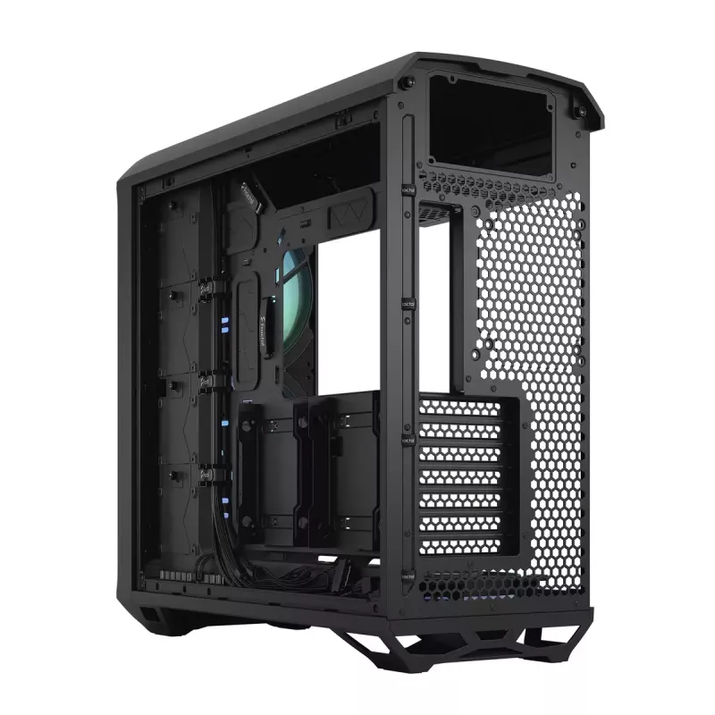 Arvuti korpus Fractal Design Torrent Tower Black — toetab ATX/EATX/ITX, 2x180mm esiventilaatorit, 2x3,5-tollist pesa, 4x2,5-tollist pesa, karastatud klaas