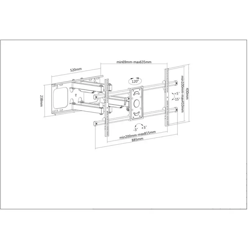 Manhattan seinakinnitus teleritele ja monitoridele (täisliigutusega), ekraanidele 37 inch kuni 75 inch, VESA ühilduvus: kõik vahemikus 200x200 mm kuni 800x400 mm – veenduge, et tagakülje nelja kinnitusaugu mõõtmed sobivad, max 75 kg, must, kronstein, eluaegne garantii