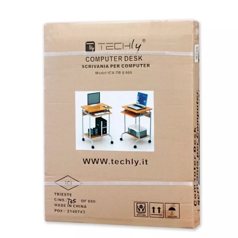 Arvutilaud TECHLY Compact ICA-TB S005 — kompaktne arvutilaud, MDF plaadiga, klaviatuurialus, rattad, 600×450×750 mm, pöök