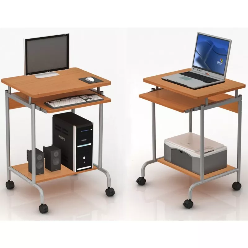 Arvutilaud TECHLY Compact ICA-TB S005 — kompaktne arvutilaud, MDF plaadiga, klaviatuurialus, rattad, 600×450×750 mm, pöök
