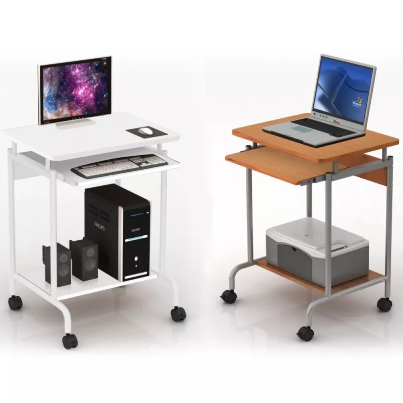 Arvutilaud TECHLY Compact ICA-TB S005 — kompaktne arvutilaud, MDF plaadiga, klaviatuurialus, rattad, 600×450×750 mm, pöök