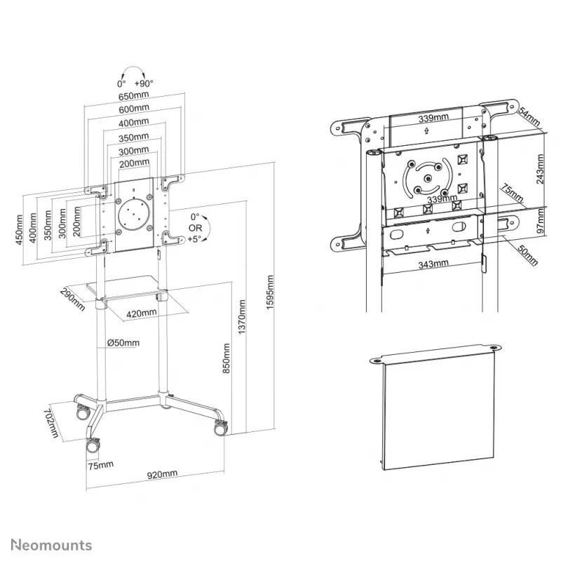 Neomounts NS-M1250Must TV-käru 37-70 tolli - pööratav