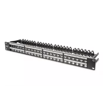 DIGITUS modulaarne patch-paneel, varjestatud 48 porti, märgistusväli, 1U, raami kinnitus, värv must RAL 9005