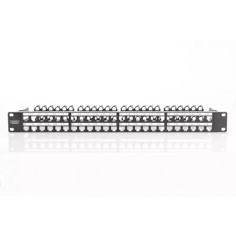 DIGITUS modulaarne patch-paneel, varjestatud 48 porti, märgistusväli, 1U, raami kinnitus, värv must RAL 9005
