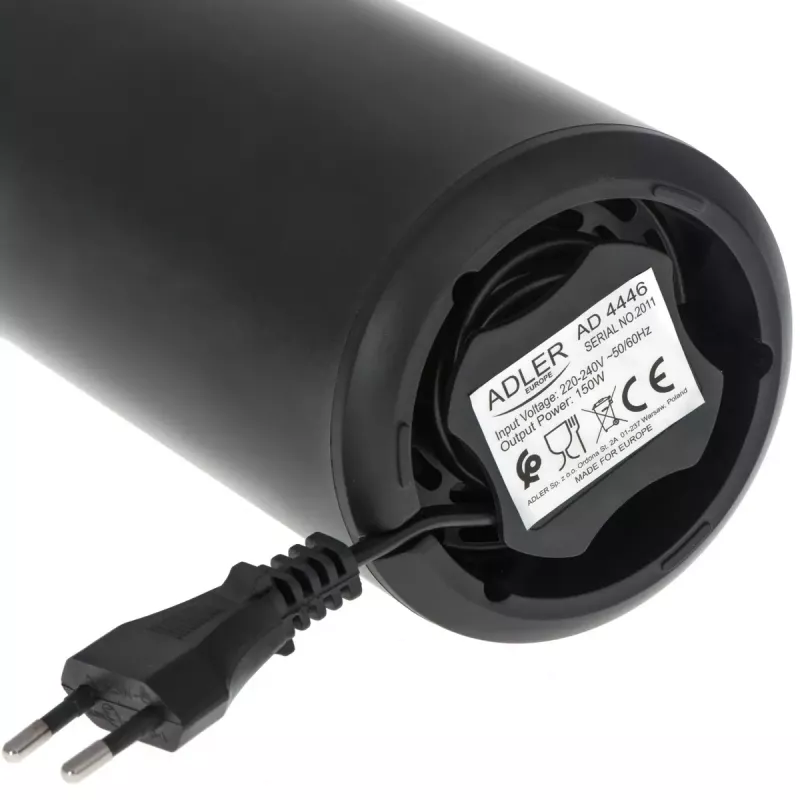 Adler AD 4446bg kohviveski koonusjahvatuskettaga — 150 W, 75 g ubade punker, roostevabast terasest jahvatuskettad, nuppjuhtimine, must