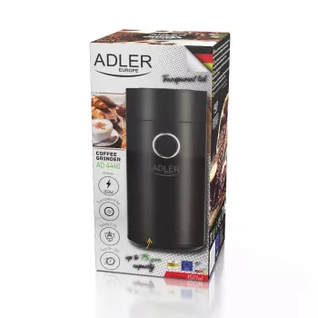 Burr grinder Adler AD4446BS — 150 W, stainless steel burrs, 75 g bean hopper, Must
