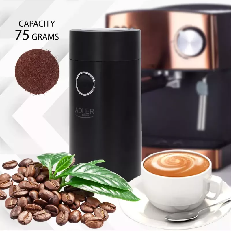 Burr grinder Adler AD4446BS — 150 W, stainless steel burrs, 75 g bean hopper, Must