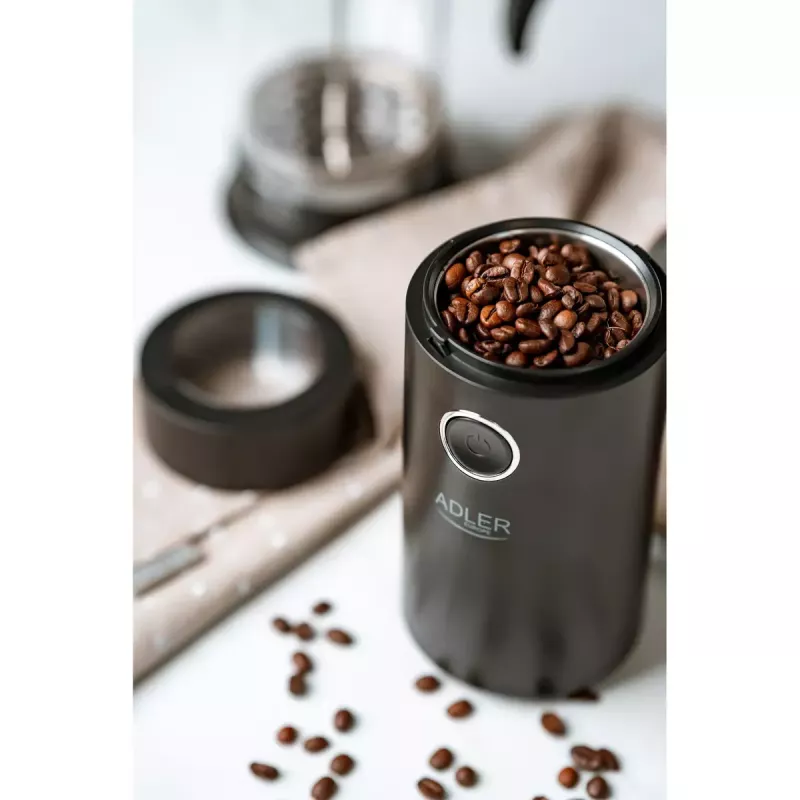 Burr grinder Adler AD4446BS — 150 W, stainless steel burrs, 75 g bean hopper, Must