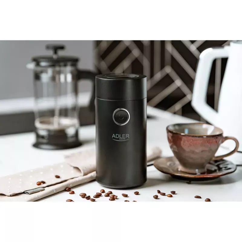 Burr grinder Adler AD4446BS — 150 W, stainless steel burrs, 75 g bean hopper, Must