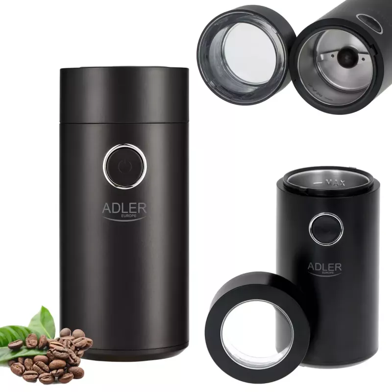 Burr grinder Adler AD4446BS — 150 W, stainless steel burrs, 75 g bean hopper, Must