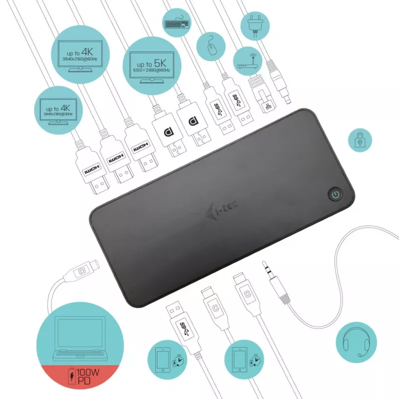 i-tec USB 3.0 / USB-C / Thunderbolt, 3x 4K dokkimisjaam + Power Delivery 100W