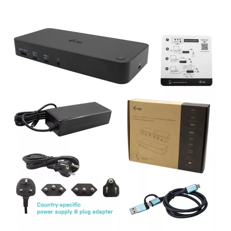 i-tec USB 3.0 / USB-C / Thunderbolt, 3x 4K dokkimisjaam + Power Delivery 100W