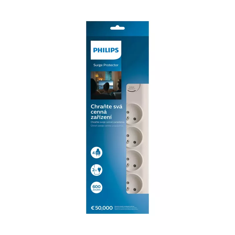 Surge Protector Philips SPN7040WA/60 4 AC outlets 600 J 2 m Valge