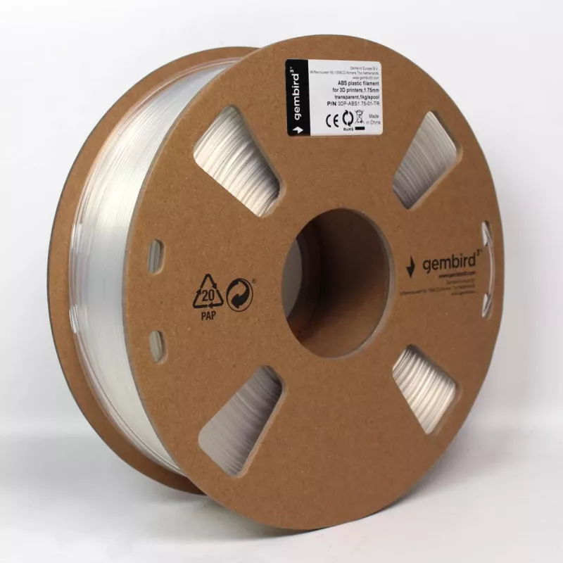 Gembird ABS-filament 1,75 mm, 1 kg, läbipaistev