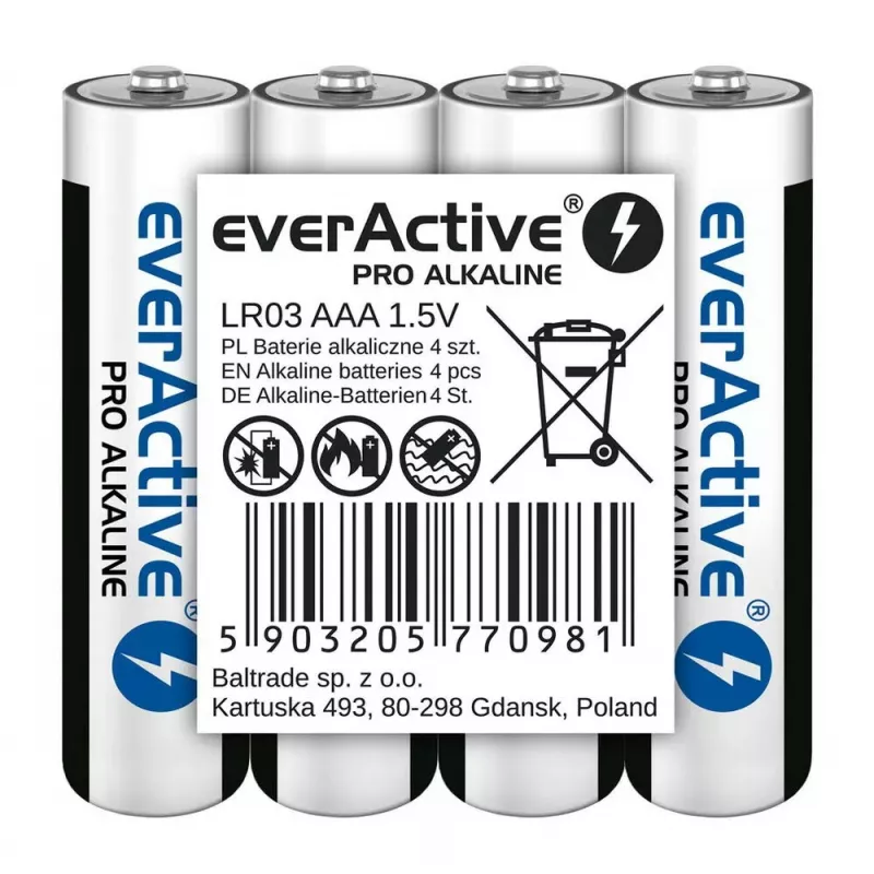 Leelispatareid AAA everActive LR03PRO4T — 4 tk, 1,5 V, 1250 mAh, 44,5×10,5 mm