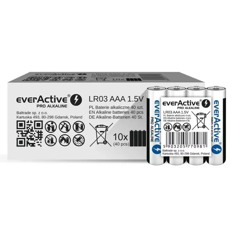 Leelispatareid AAA everActive LR03PRO4T — 4 tk, 1,5 V, 1250 mAh, 44,5×10,5 mm