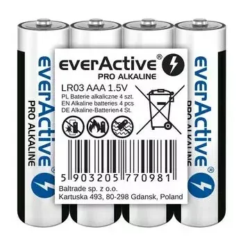 Leelispatareid AAA everActive LR03PRO4T — 4 tk, 1,5 V, 1250 mAh, 44,5×10,5 mm