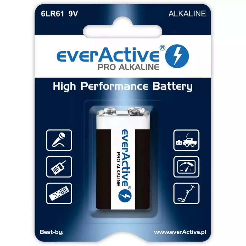 9 V leelispatarei everActive EV6LR61-PRO, 9 V, 650 mAh, 26,4×48,5×16 mm, 1 tk