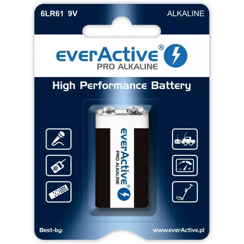 9 V leelispatarei everActive EV6LR61-PRO, 9 V, 650 mAh, 26,4×48,5×16 mm, 1 tk