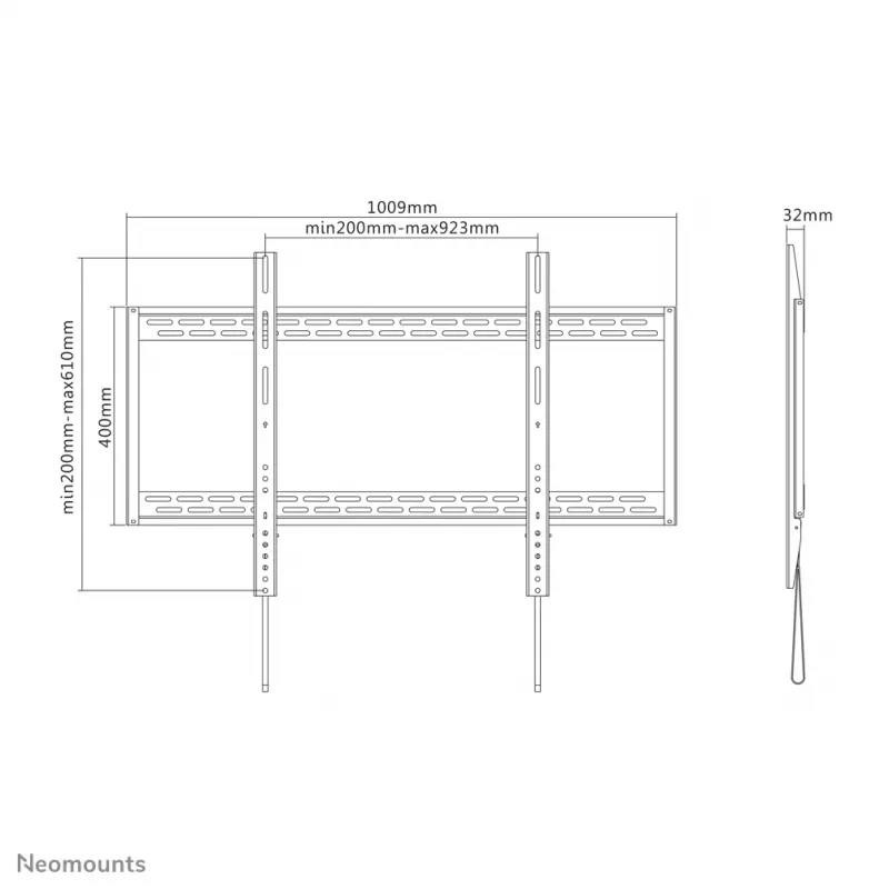 Neomounts LFD-W1000 TV seinakinnitus 60-100 tolli - fikseeritud, 152,4 cm (60 tolli), 2,54 m (100 tolli), 200 x 200 mm, 900 x 600 mm, Teras, Must