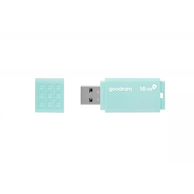 USB-mälupulk GOODRAM UME3 CARE 16 GB USB Type-A 3.2 Gen 1 (lugemine 60 MB/s, kirjutamine 20 MB/s) türkiissinine