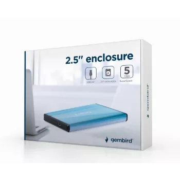 Kõvaketta korpus Gembird EE2-U3S-3-B — 2,5-tolline ühepesaline, SATA, Mini-USB A, kuni 7 TB, sinine
