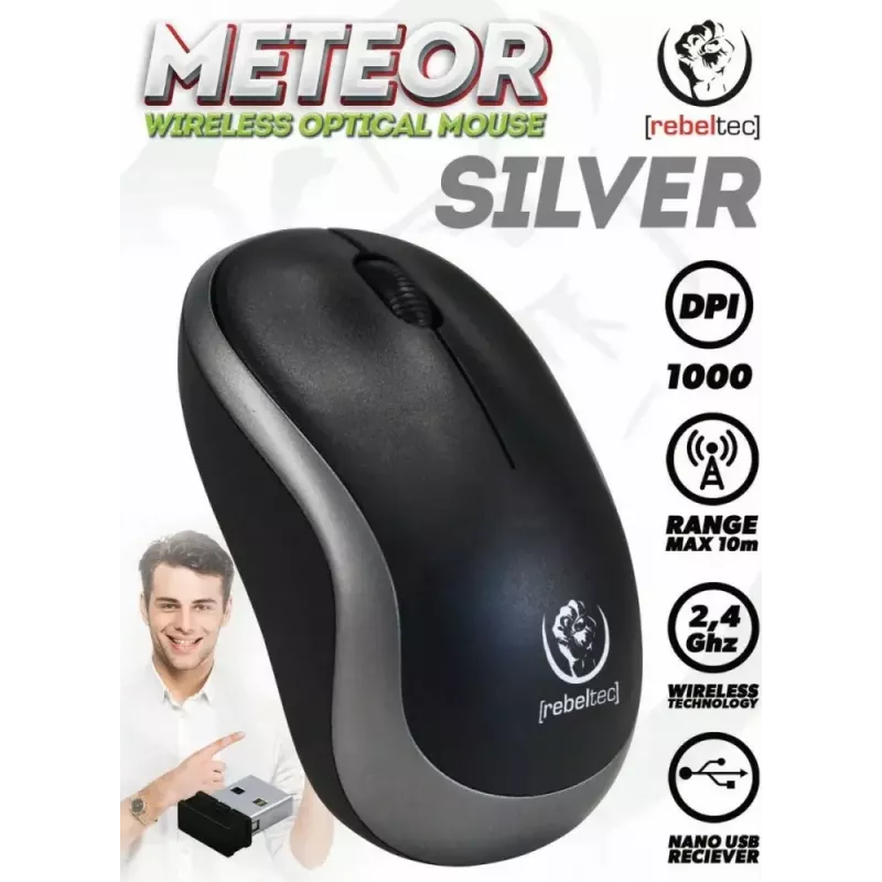 Juhtmevaba optiline hiir Rebeltec METEOR hõbedane RBLMYS00050 USB