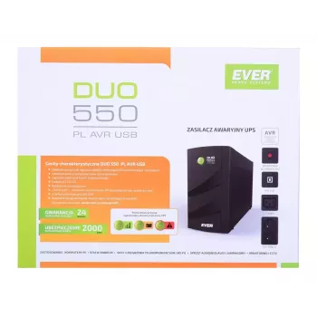 Katkematu toiteallikas EVER DUO 550 PL AVR USB 550VA, 0,55 kVA / 330 W, liin-interaktiivne, 3×C13 pistikupesa, 12V 5Ah aku