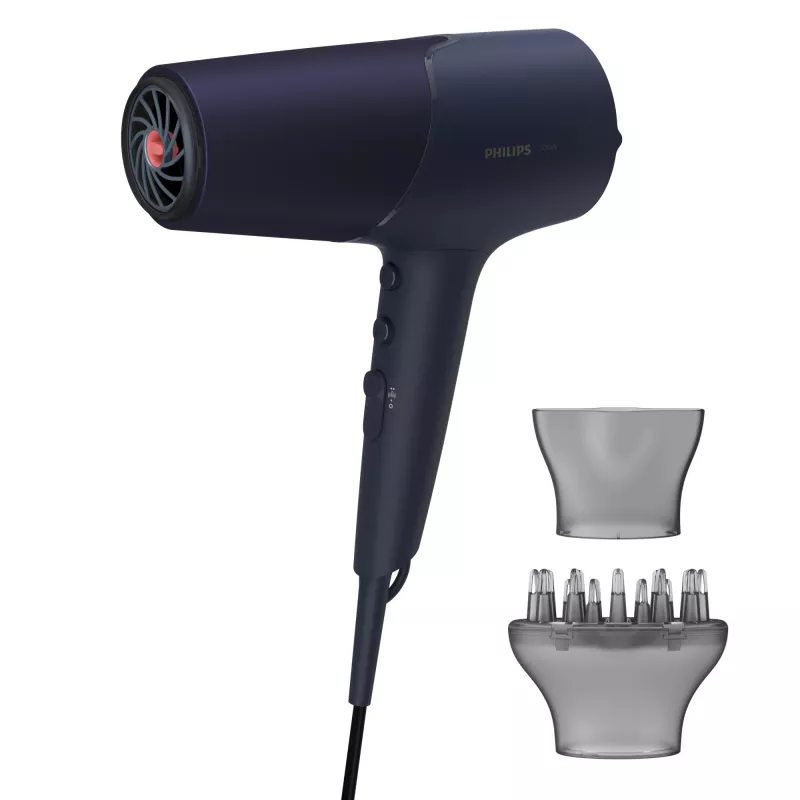 Föön Philips 5000 series BHD510/00, 2300 W, 6 kuumust/6 kiirust, ioonsüsteem, cool shot, koondaja ja difuusor, tumesinine, 1,8 m juhe