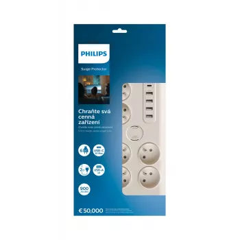 Philips SPN7060WA/60 liigpingekaitse, valge, 6 vahelduvvoolu pistikupesa, 2 m