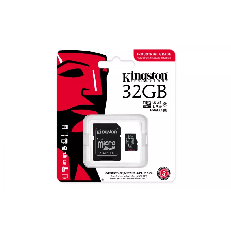 Kingston Technology 32GB microSDHC Industrial C10 A1 pSLC-kaart + SD-adapter