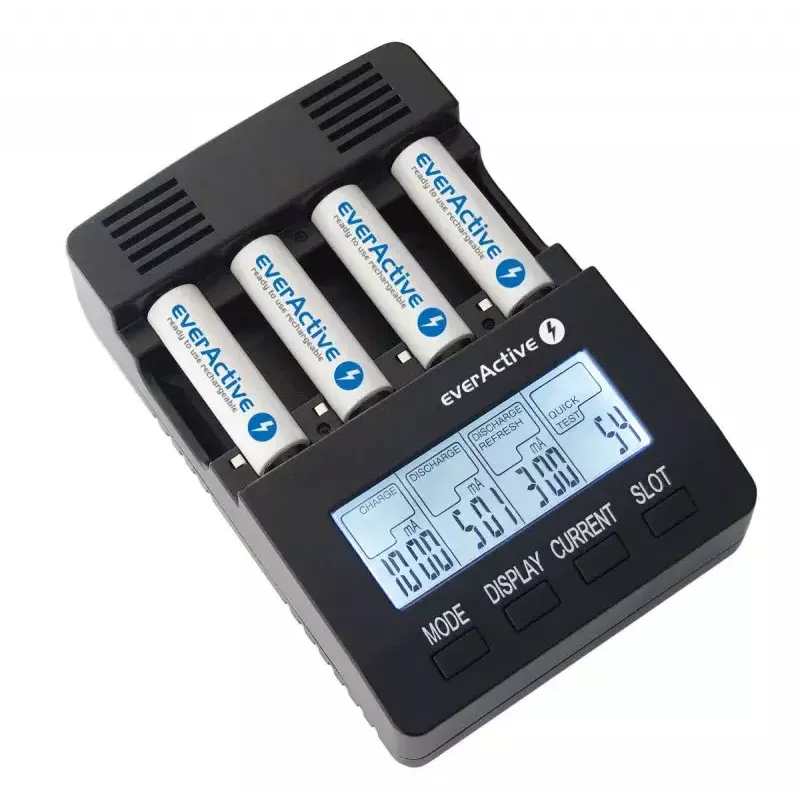 Akulaadija everActive NC-3000 — universaalne laadija AA/AAA/C/D (4elemendiline) must, 100–240V