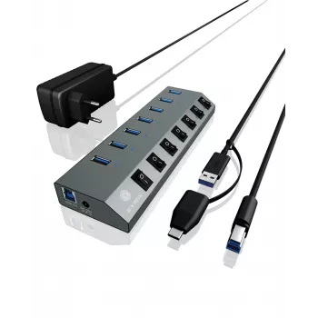 ICY BOX IB-HUB1701-C3 USB 3.2 Gen 1 (3.1 Gen 1) Type-B 5000 Mbit/s Antratsiit