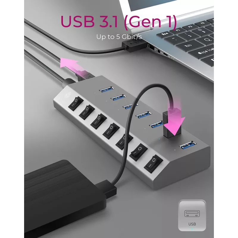 ICY BOX IB-HUB1701-C3 USB 3.2 Gen 1 (3.1 Gen 1) Type-B 5000 Mbit/s Antratsiit
