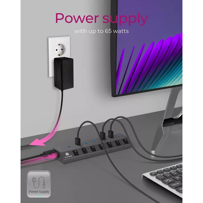 ICY BOX IB-HUB1701-C3 USB 3.2 Gen 1 (3.1 Gen 1) Type-B 5000 Mbit/s Antratsiit