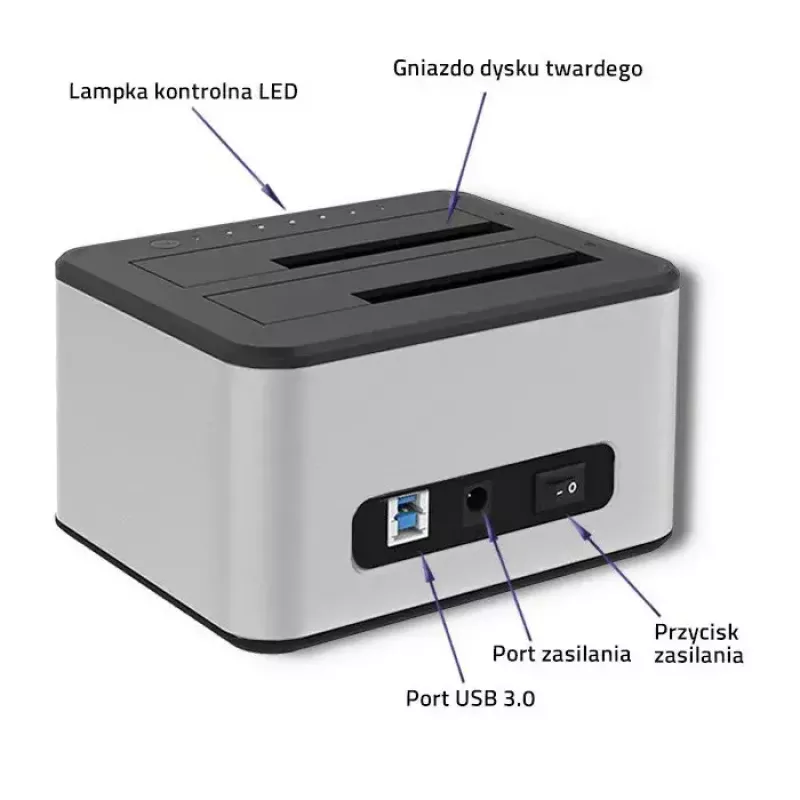 Dokkimisjaam QOLTEC 5316 2x 2,5/3,5-tollisele HDD/SSD-le, SATA, USB 3.0 (5 Gb/s), alumiiniumkorpus