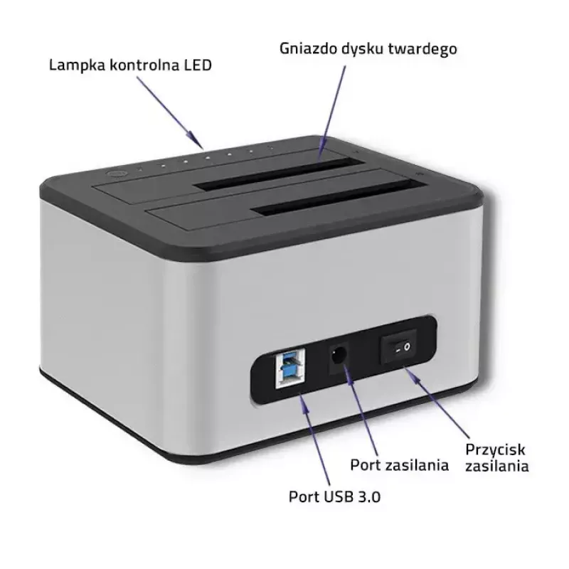 Dokkimisjaam QOLTEC 5316 2x 2,5/3,5-tollisele HDD/SSD-le, SATA, USB 3.0 (5 Gb/s), alumiiniumkorpus
