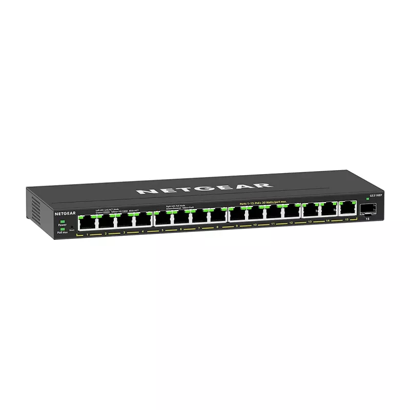 NETGEAR GS316EP-100PES võrgulüliti, haldatav Gigabit Ethernet (10/100/1000), Power over Ethernet (PoE), must