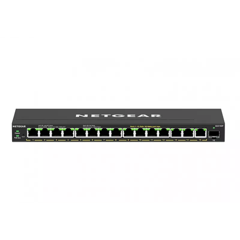 NETGEAR GS316EP-100PES võrgulüliti, haldatav Gigabit Ethernet (10/100/1000), Power over Ethernet (PoE), must