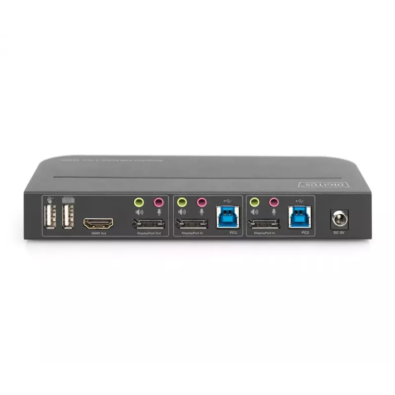DIGITUS KVM-lüliti, 2x1 DP, DP/HDMI väljund, USB 4Kx2K@60Hz